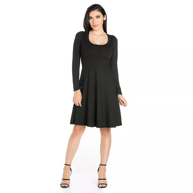 Womens 24seven Comfort Apparel Classic Scoopneck Long Sleeve Flared Mini Dress Black Product Image