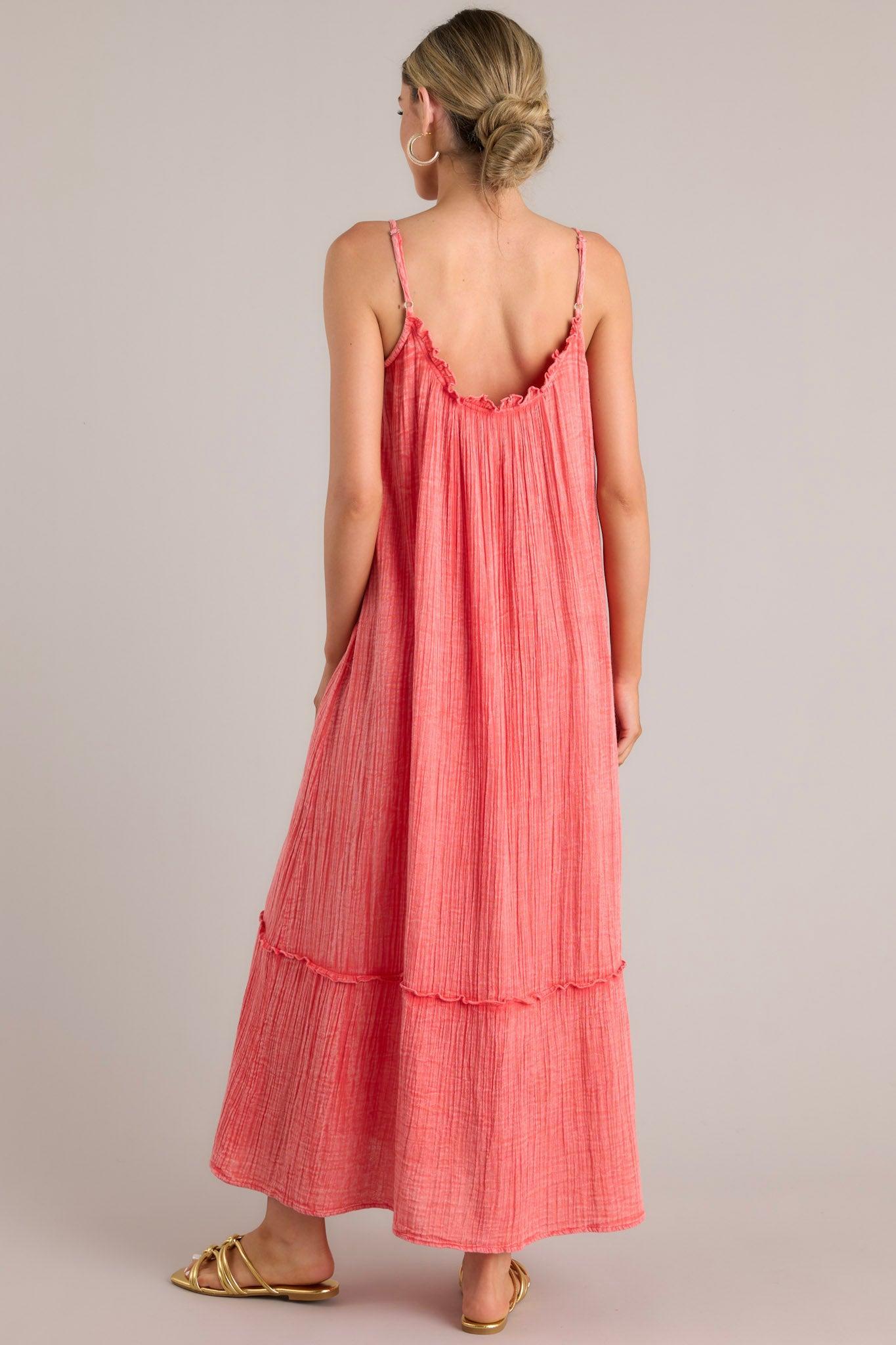 Strawberry Fields Coral Cotton Gauze Maxi Dress Product Image