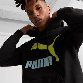 PUMA Classics Logo Hoodie Men in Black/Lime Sheen Product Image