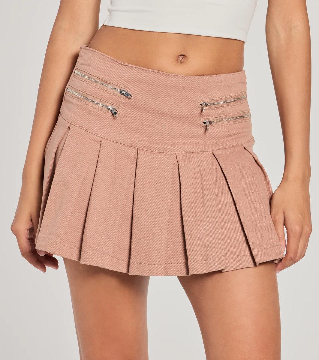 Practical Charm High Rise Zipper Pleated Denim Skort Product Image