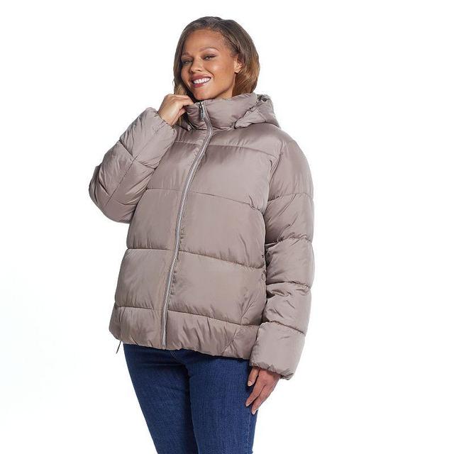 Plus Size Weathercast Hood Puffer Coat, Womens Brown Product Image