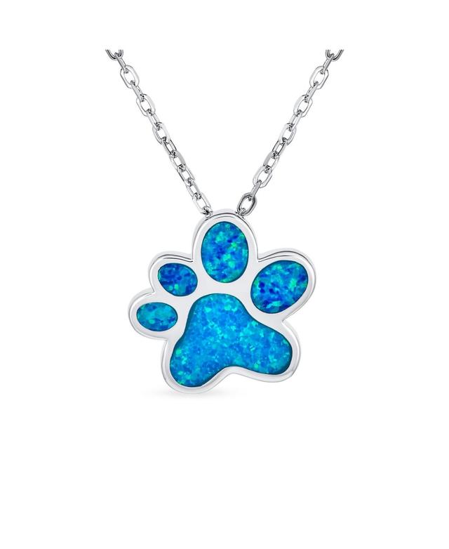 Bling Jewelry Bff Best Friend Animal Pet Lover Bff Synthetic Blue Opal Inlay Cat Dog Puppy Paw Print Necklace Pendant For Women Sterling Silver - Silv Product Image