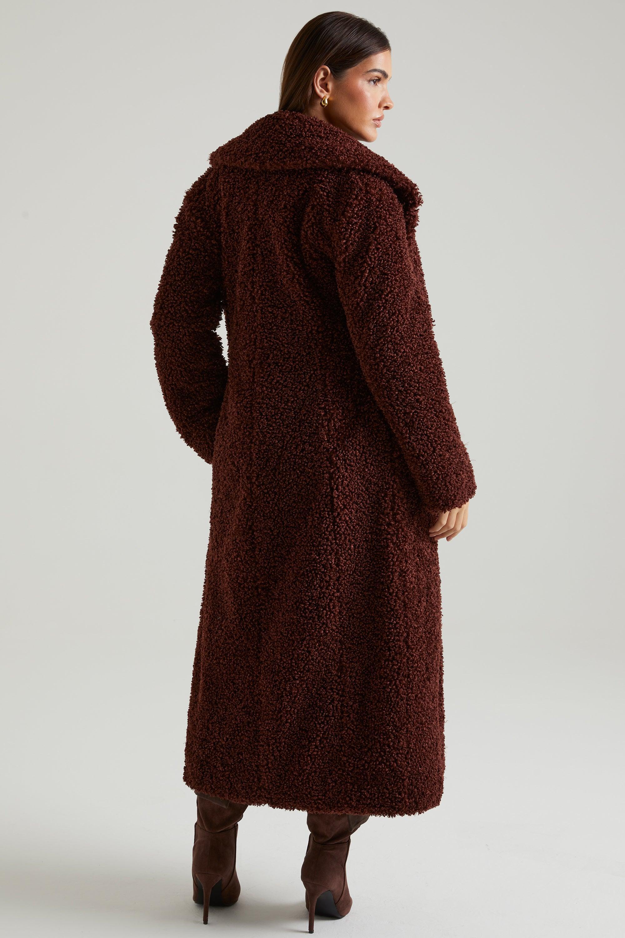 Long Shearling Coat in Brown Product Image