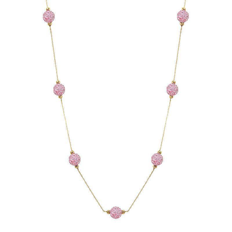 14K Gold Bead White Crystal Station Necklace, Womens, Size: 18, Pink Product Image