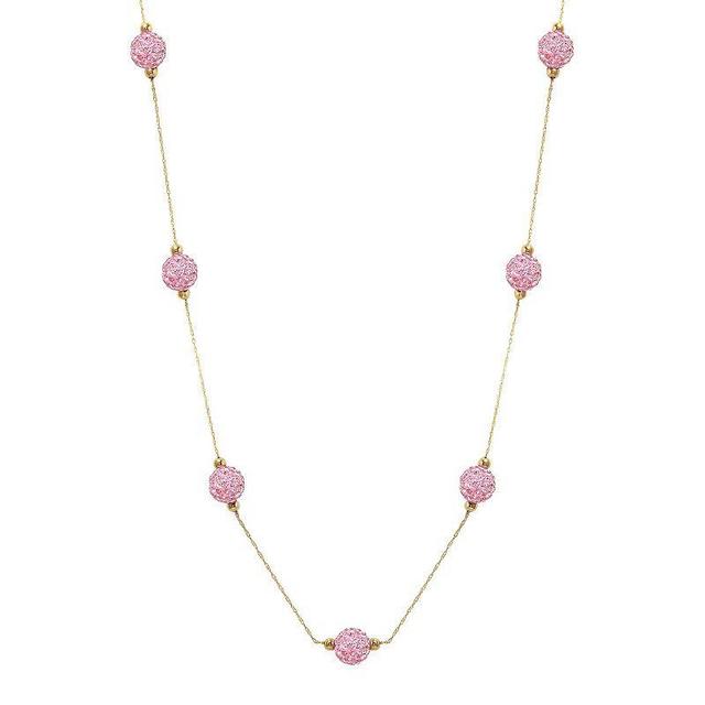 14K Gold Bead White Crystal Station Necklace, Womens, Size: 18, Pink Product Image