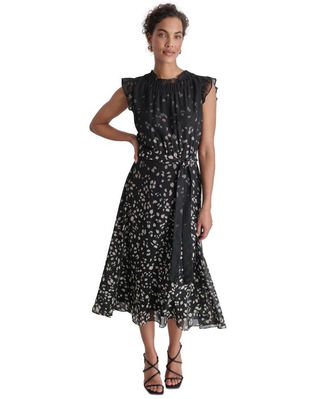 Women's Printed Ruffled Belted Midi Dress Product Image