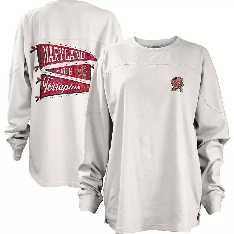 Womens Pressbox Maryland Terrapins Pennant Stack Oversized Long Sleeve T-Shirt Product Image