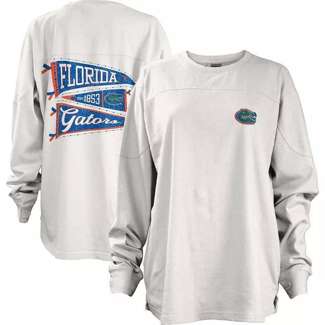 Womens Pressbox White Florida Gators Pennant Stack Oversized Long Sleeve T-shirt Product Image