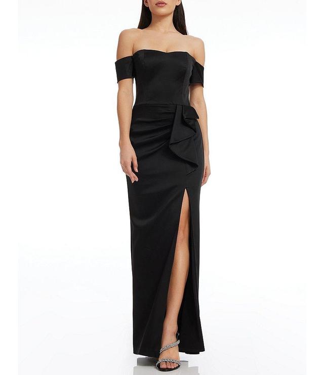 Dress the Population Gabrielle Off-the-Shoulder Gathered Asymmetrical Drape Gown Product Image