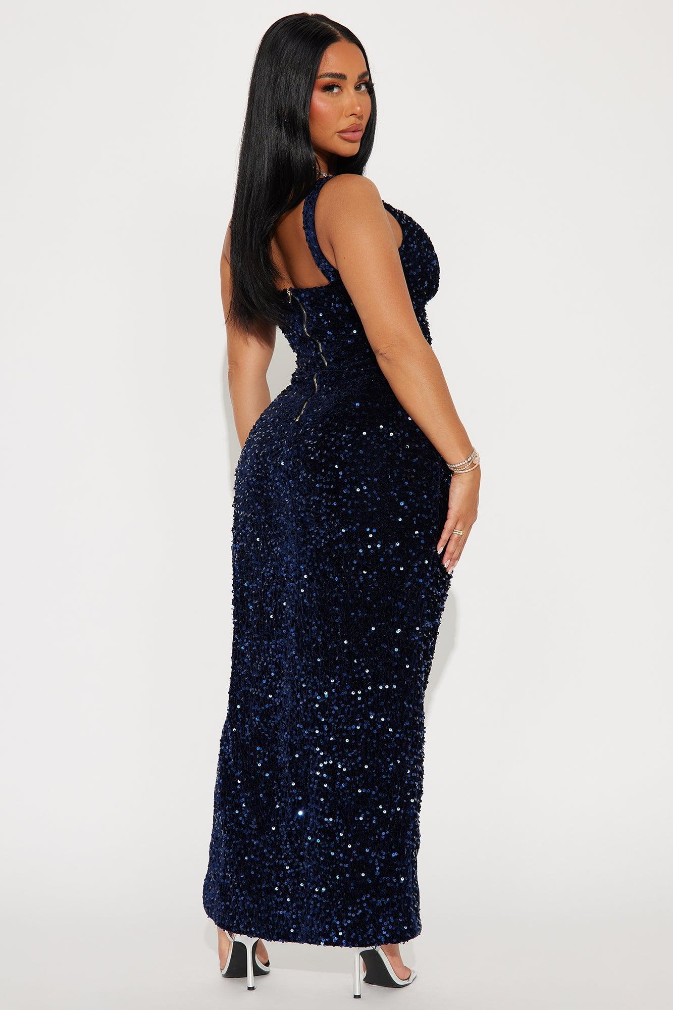 Claudia Sequin Maxi Dress - Navy Product Image