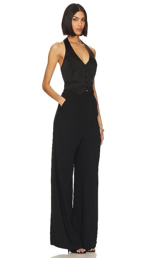 Amanda Uprichard Isadore Satin Trim Wide Leg Halter Jumpsuit Product Image