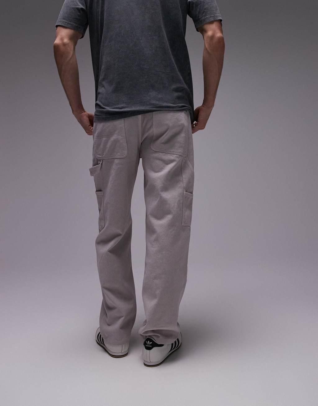 Topman loose carpenter pants in ecru Product Image