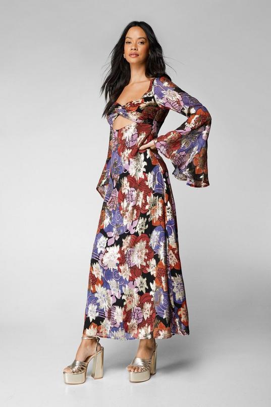 Floral Metallic Ruched Bust Maxi Dress Product Image