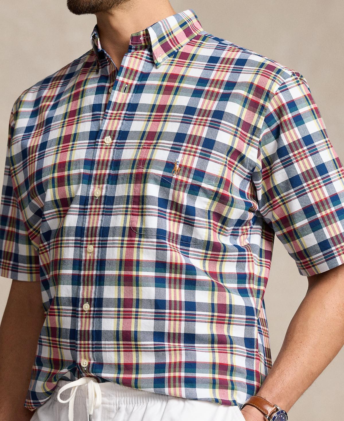 Men's Big & Tall Plaid Oxford Shirt In White Blue Multi Product Image