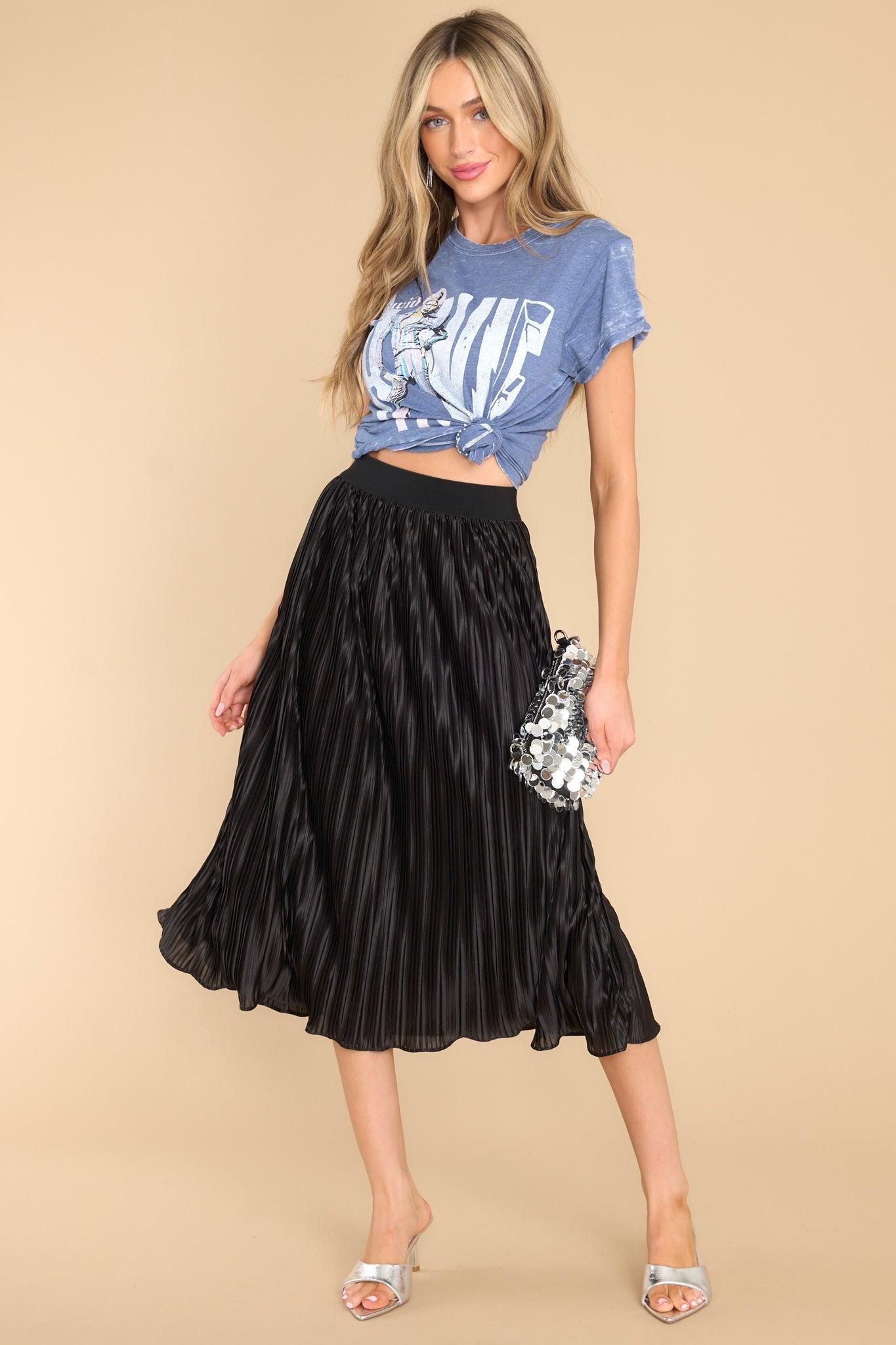 Try And Try Again Black Pleated Midi Skirt Product Image