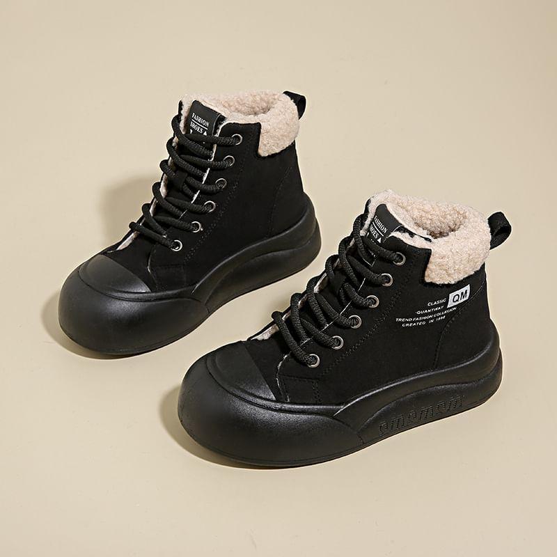 Platform Fleece-Lined Lace Up Short Boots Product Image