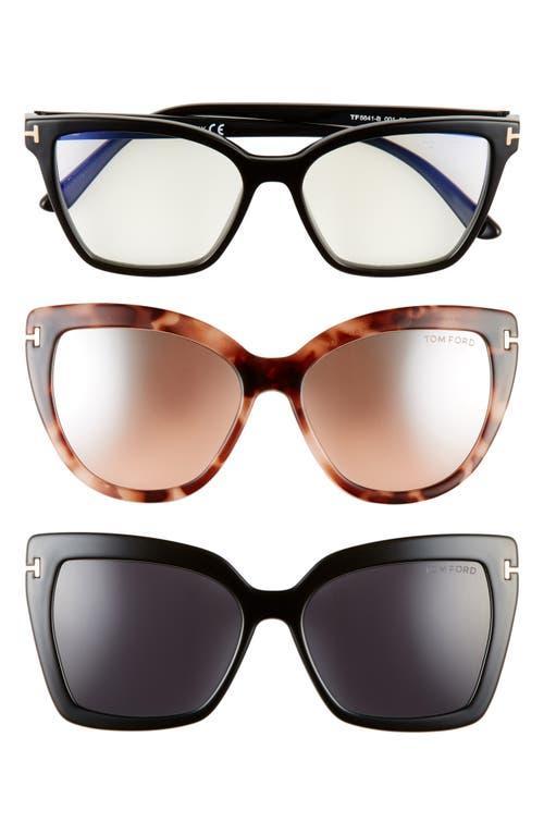 TOM FORD 53mm Blue Light Blocking Cat Eye Glasses & Interchangeable Sunglasses Clips Set Product Image