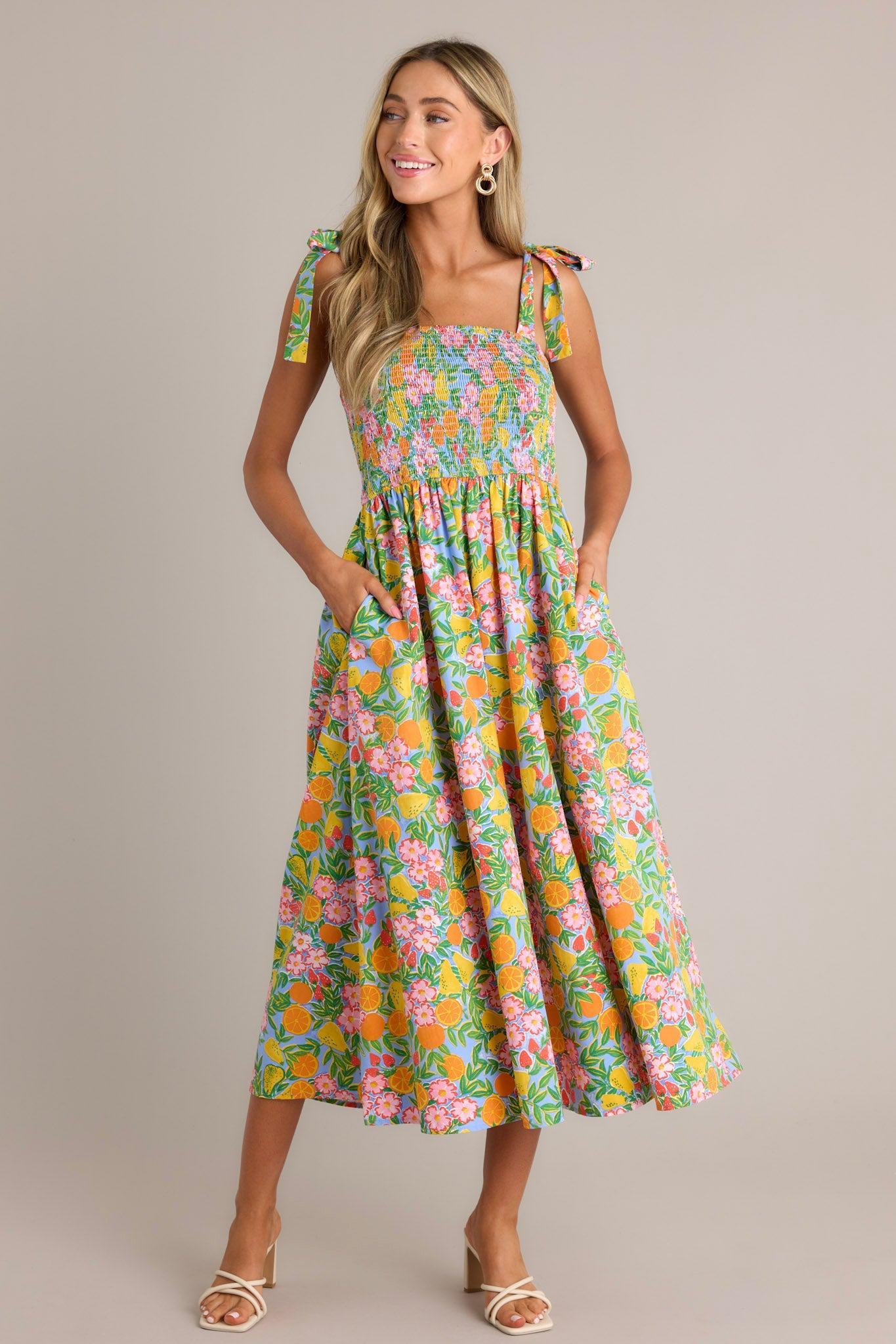 The Power Of Love Green Multi Floral Midi Dress Product Image