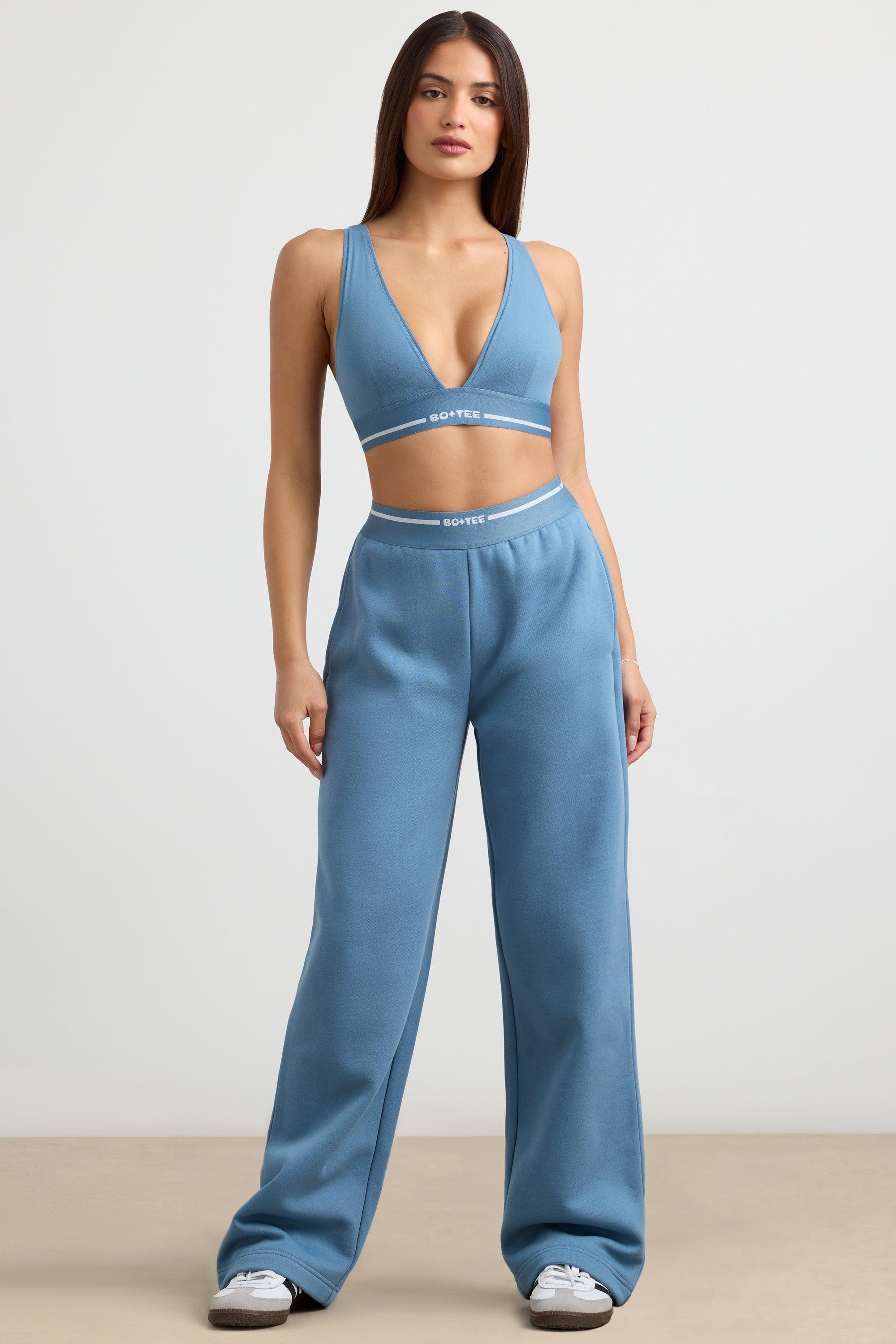 Petite High-Waist Straight-Leg Joggers in Steel Blue Product Image