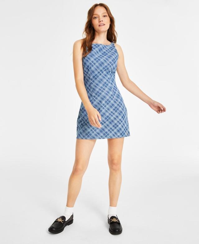 Tommy Jeans Womens Cotton Tartan-Print Mini Dress Product Image