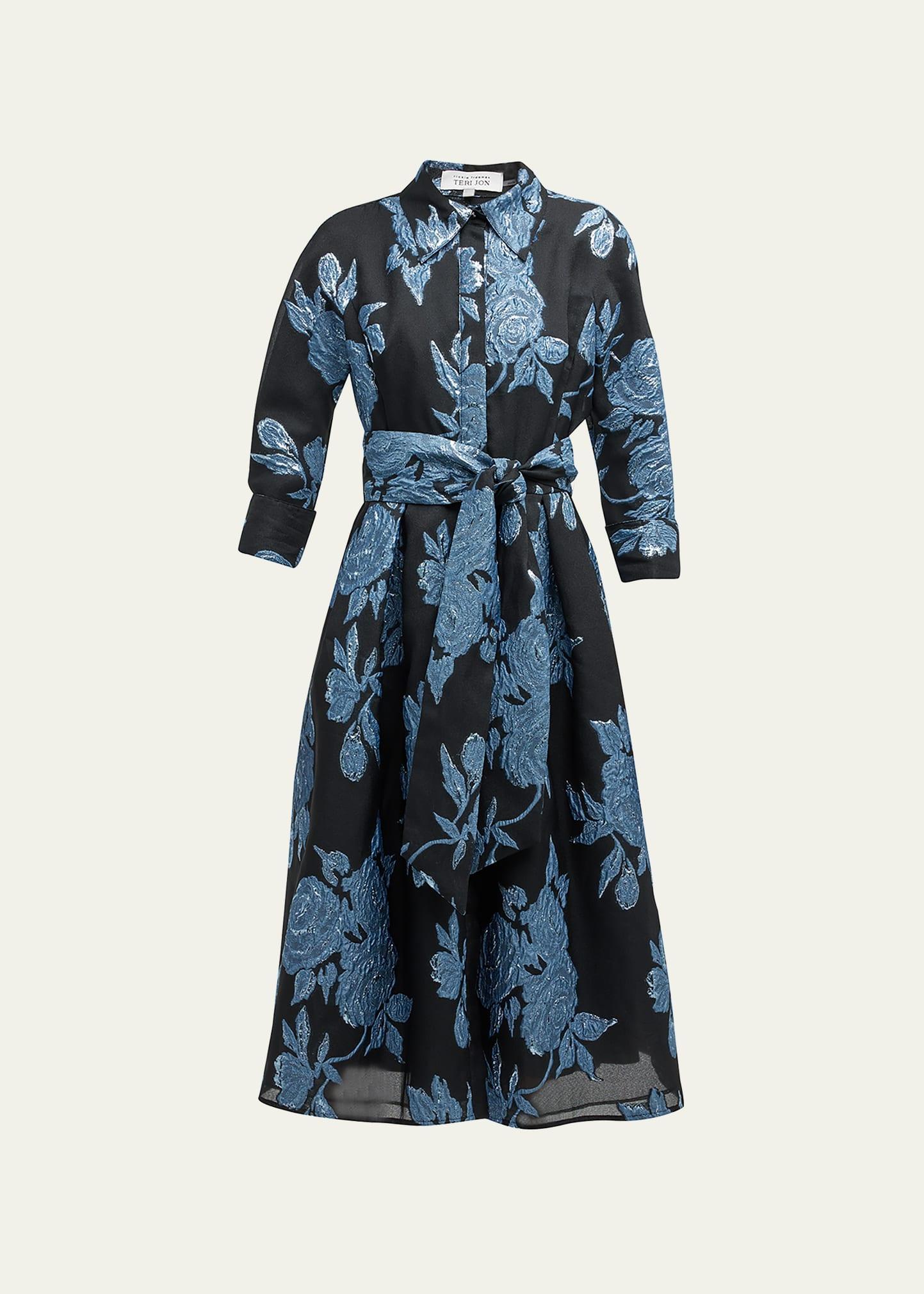 Womens Jacquard Floral-Print Shirtdress Product Image