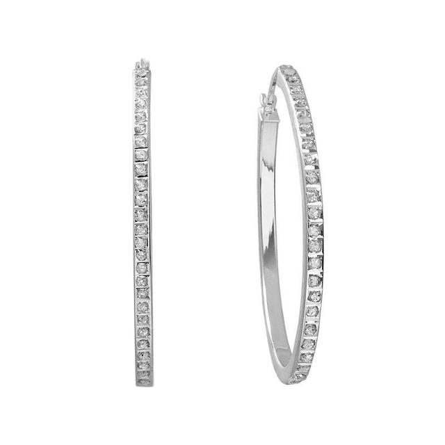 Diamond Mystique Platinum Over Silver Oval Hoop Earrings, Womens, White Product Image