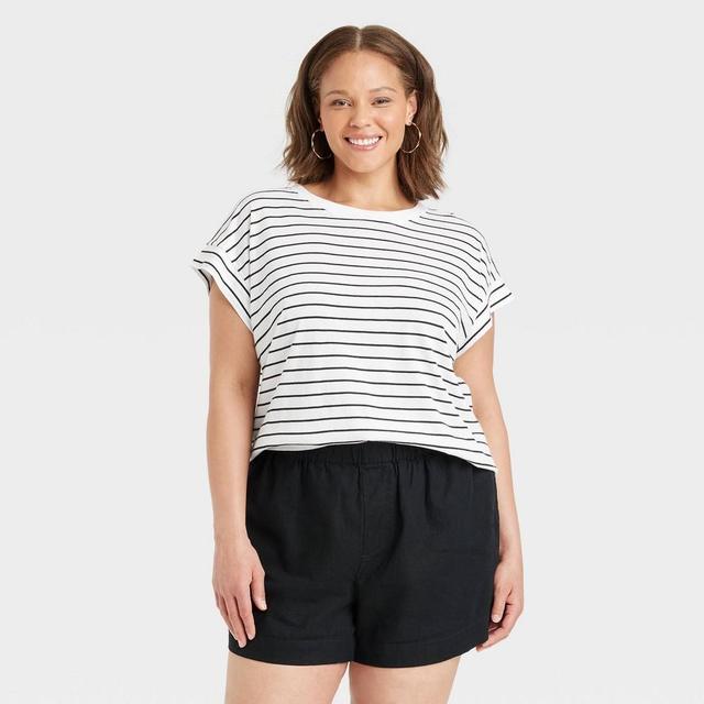 Womens Short Sleeve Extended Shoulder T-Shirt - A New Day Striped 4X Product Image