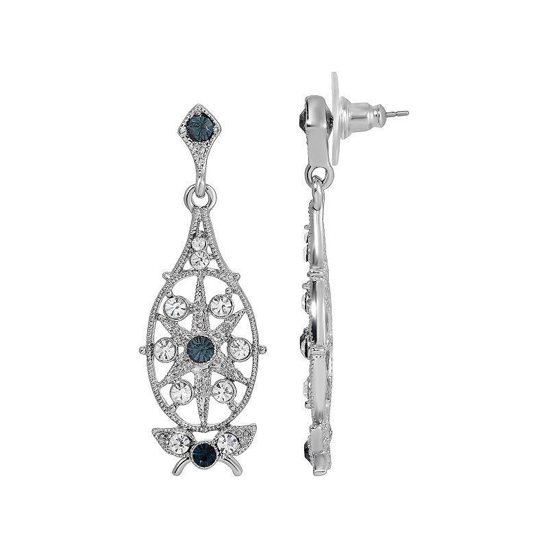 1928 Silver Tone Simulated Crystal Filigree Drop Earrings, Womens, Blue Product Image