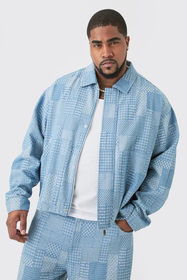 Plus Oversized Fit Fabric Interest Jean Jacket | boohooMAN USA Product Image