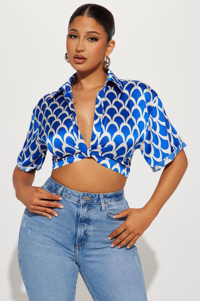 In Motion Satin Blouse Top - Blue/combo Product Image