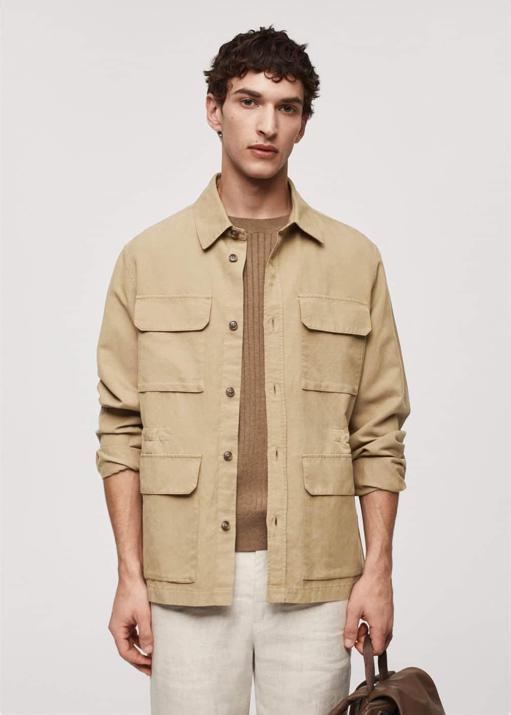 MANGO MAN - Linen overshirt with pockets medium brownMen Product Image