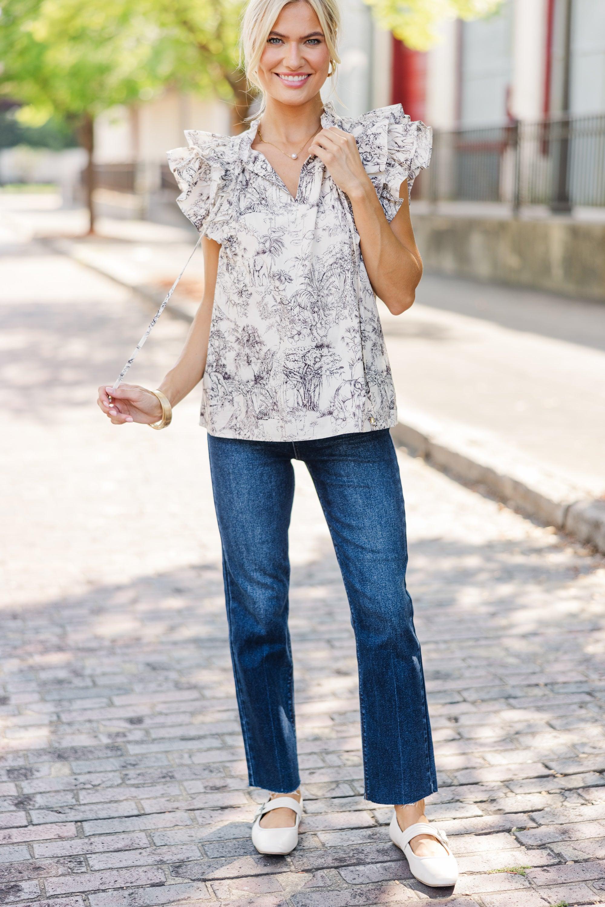 Make You Happy Mocha Brown Toile Blouse Female Product Image