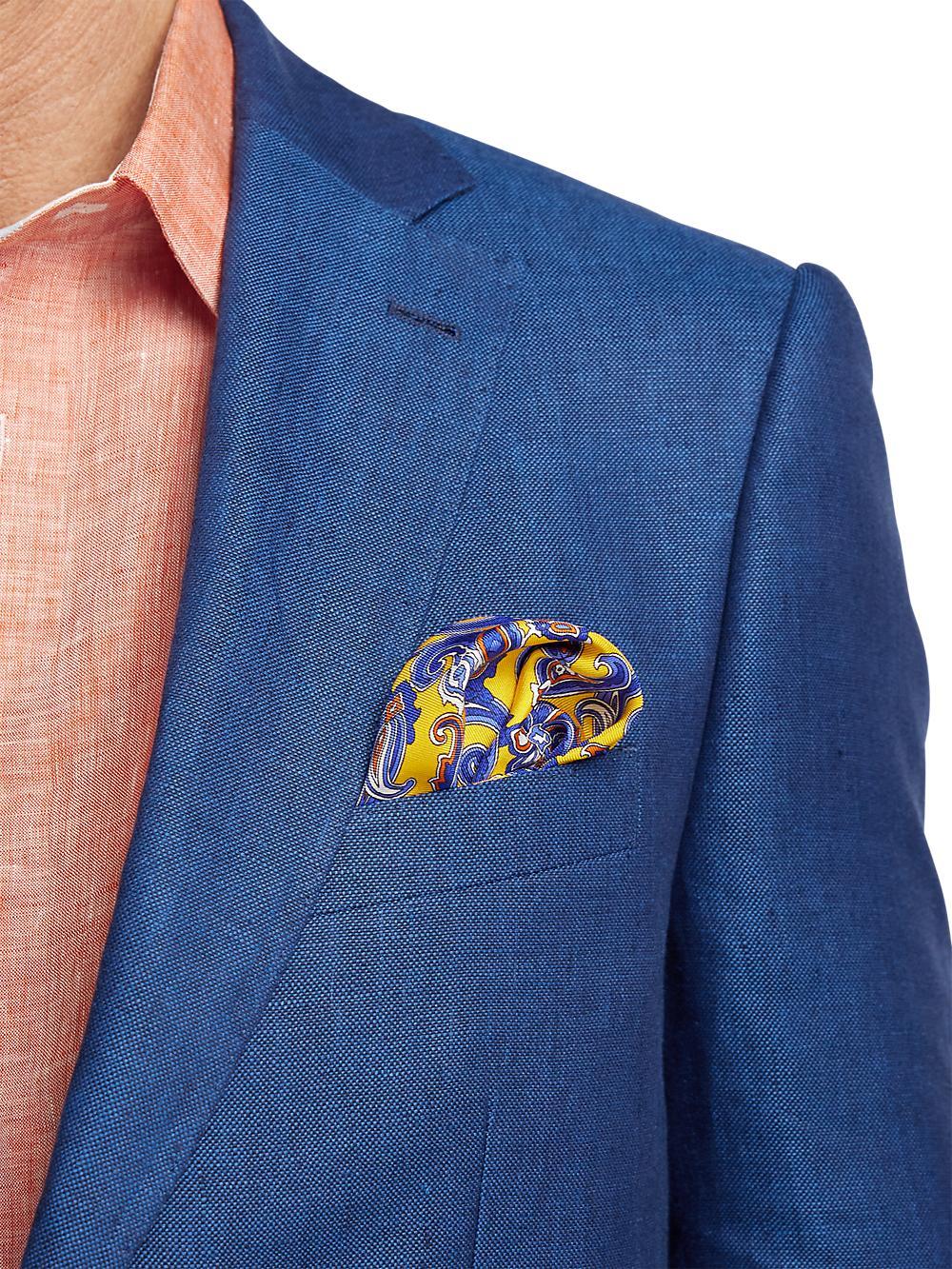 Linen Single Breasted Notch Lapel Sport Coat - Blue Product Image