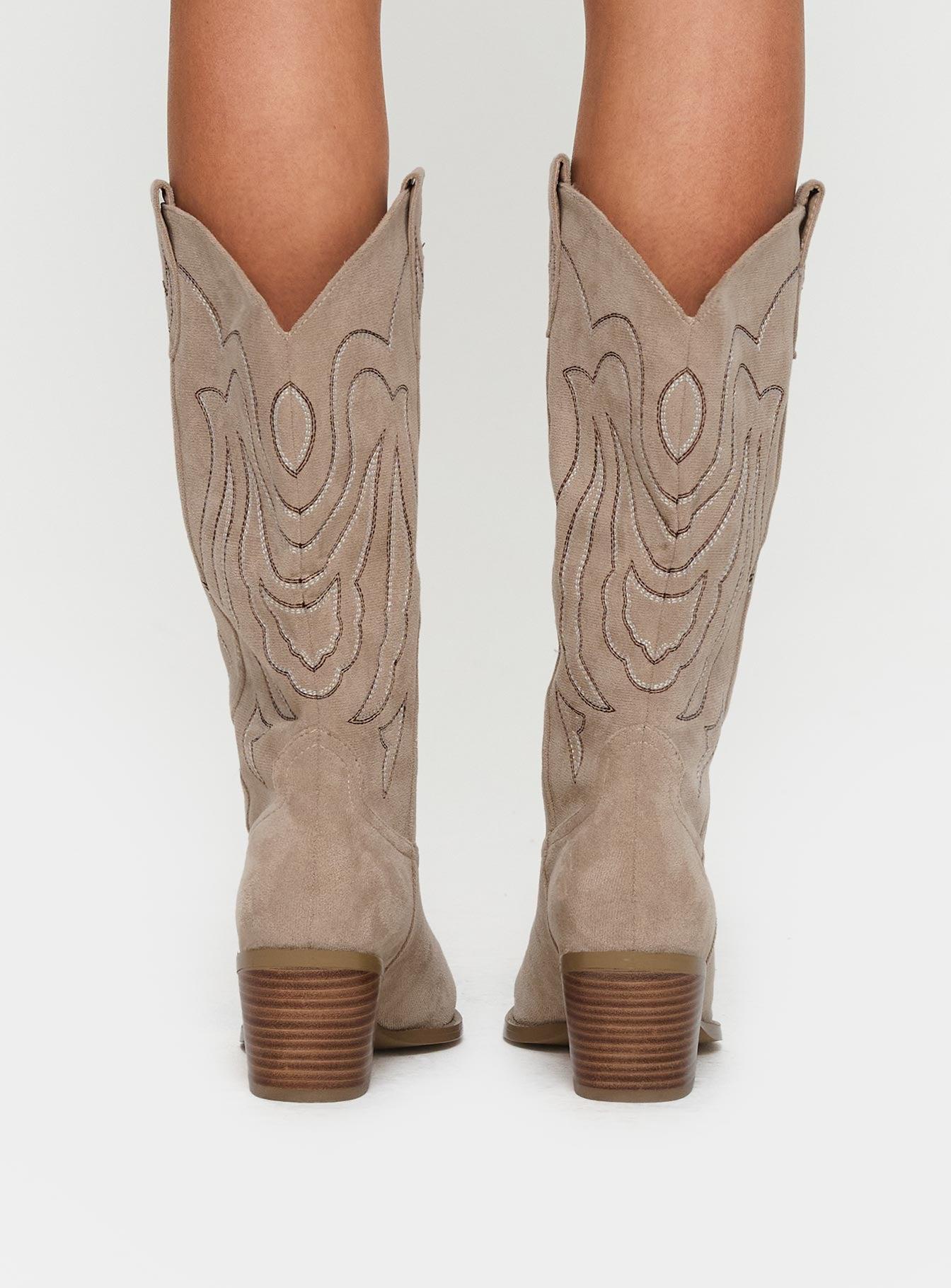 Billini Delanie Cowboy Boots Taupe Faux Suede Product Image