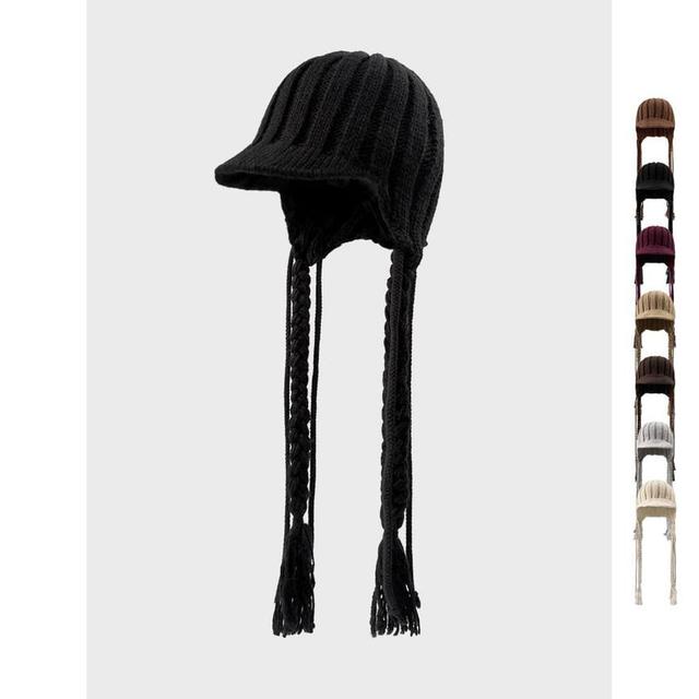 Plain Tassel Trim Knit Trapper Hat Product Image