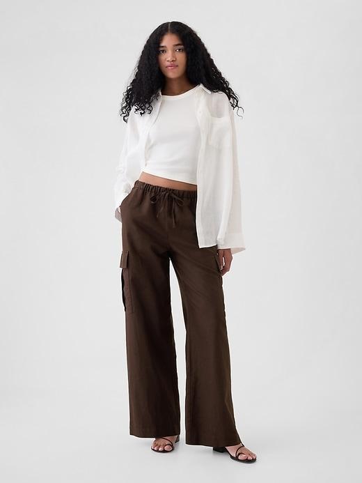 Mid Rise Linen-Cotton Pull-On Cargo Pants Product Image