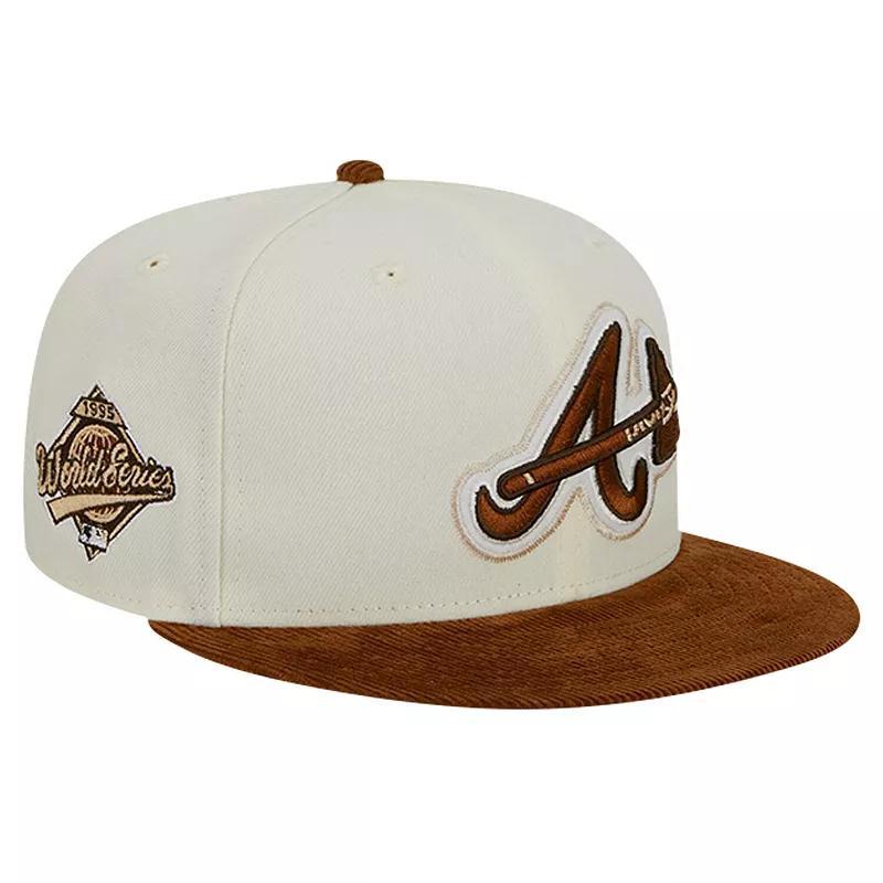 Mens New Era Cream Atlanta Braves Chrome Corduroy Visor 59FIFTY Fitted Hat Product Image