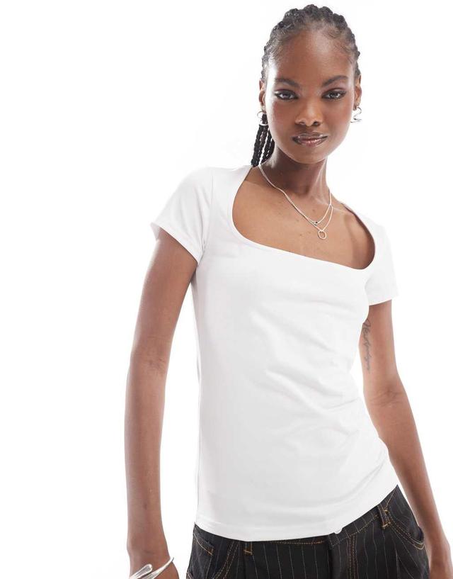 Weekday Ariel open square neck top in white Product Image