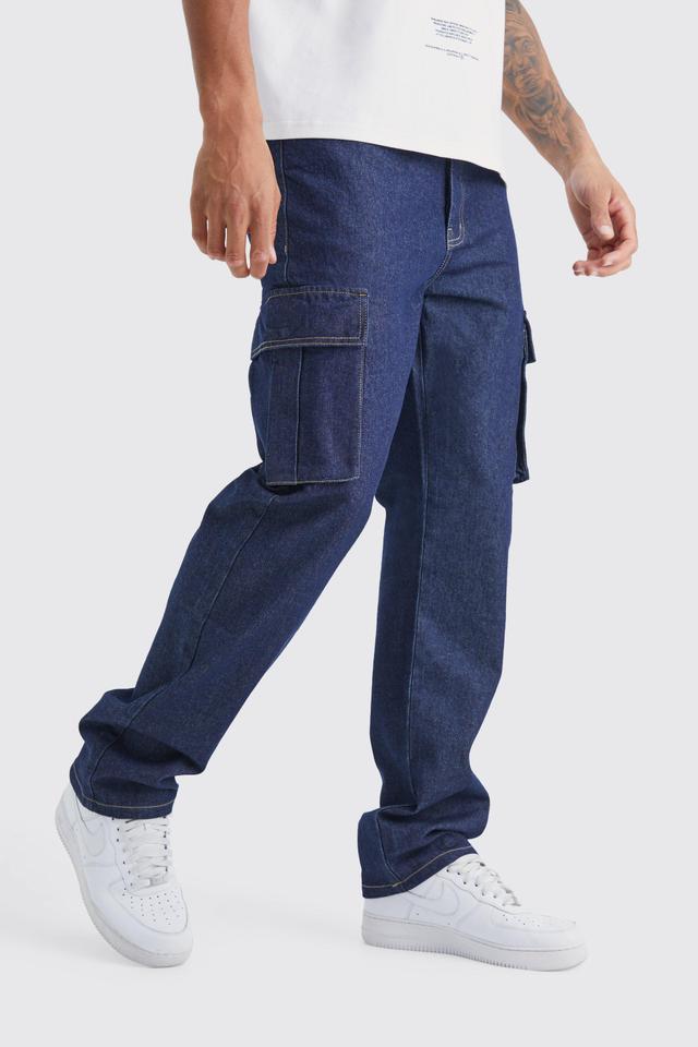 Tall Relaxed Rigid Cargo Jeans | boohooMAN USA Product Image