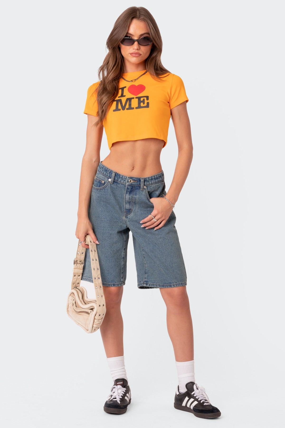 Oversized Low Rise Denim Bermuda Shorts Product Image