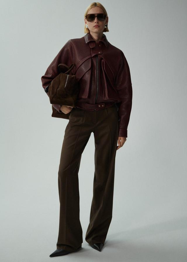 Wide leg tailored wool pants in brown Product Image