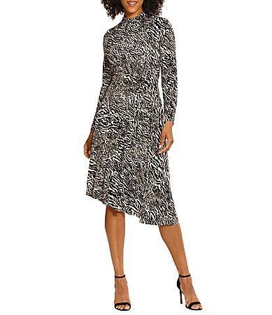 Maggy London Womens Mock Neck Asymmetric-Hem Dress - Charc Product Image