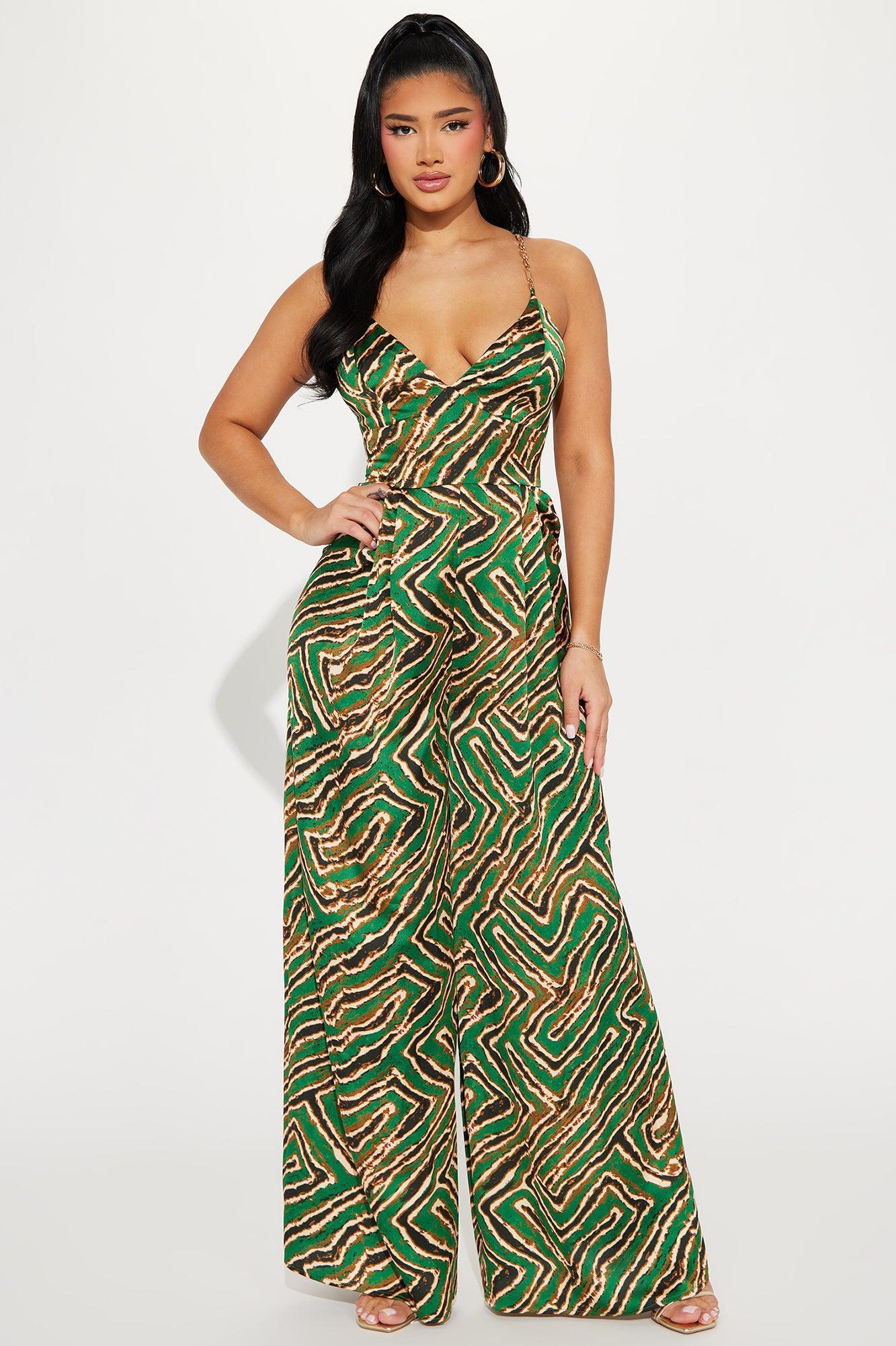 Cover Story Satin Jumpsuit - Green/combo Product Image