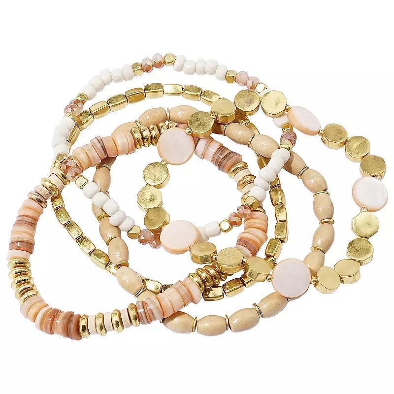 Sonoma Goods For Life Gold Tone Peach Beaded Bracelet 5-Pack Set, Womens, Orange Product Image