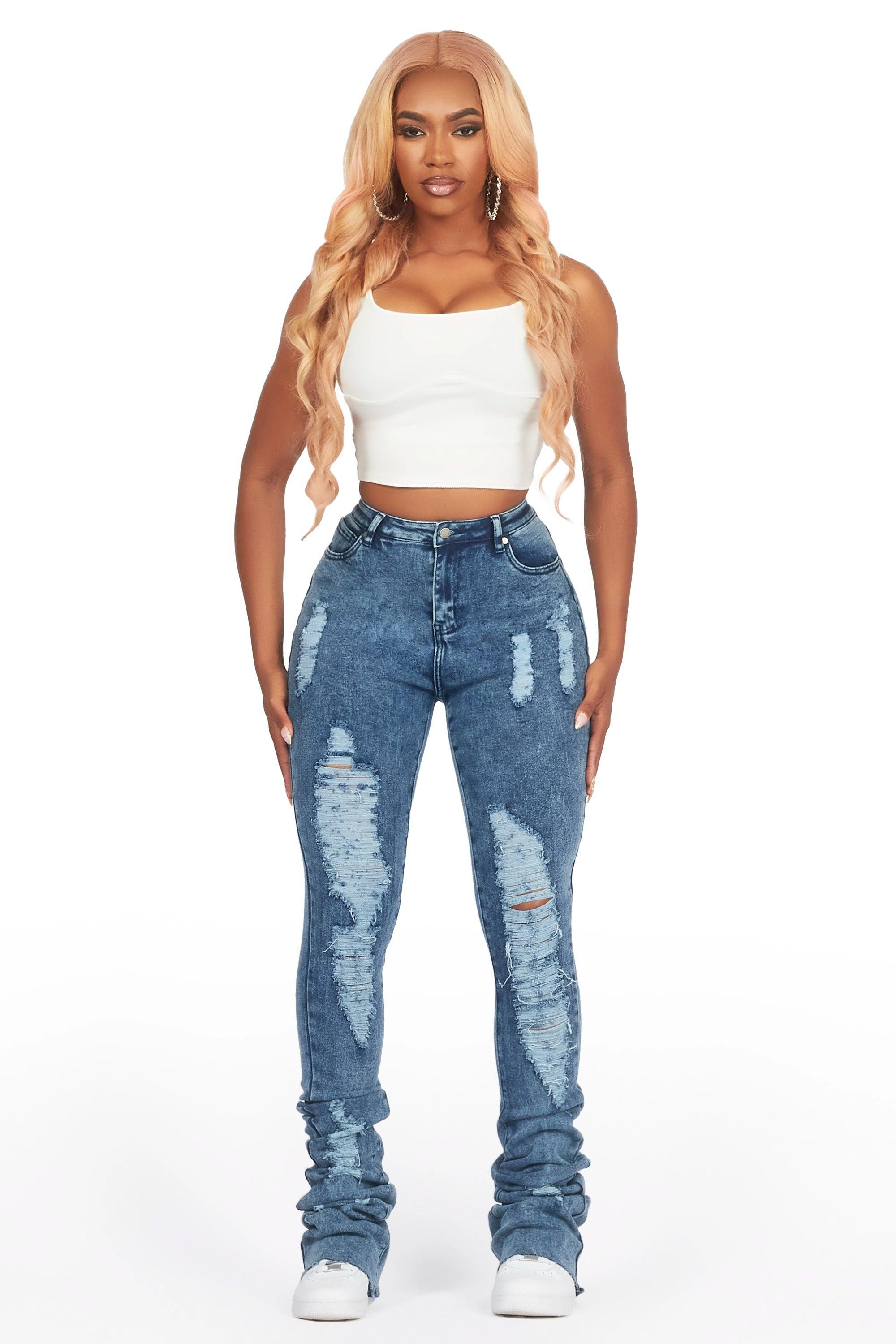 Got A Crush Dark Acid Distressed Super Stacked Jean Female Product Image