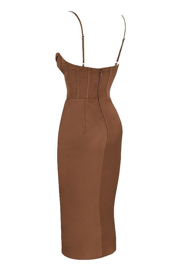 Myrna Chocolate Satin Corset Slip Dress Product Image