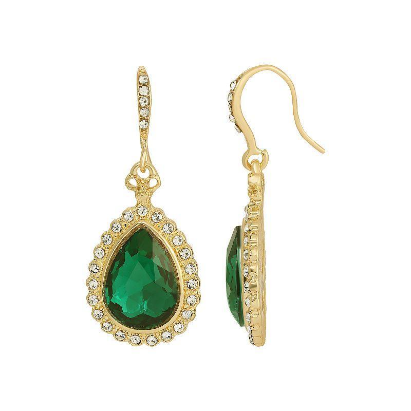 1928 Gold Tone Crystal Teardrop Drop Earrings, Womens, Red Product Image