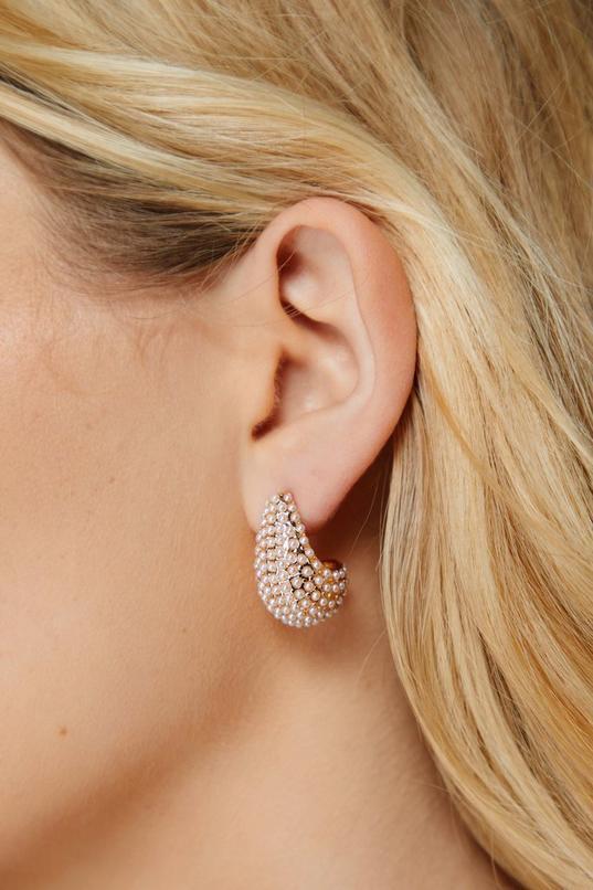 Gold Plated Pearl Embellished Tear Drop Earrings Product Image