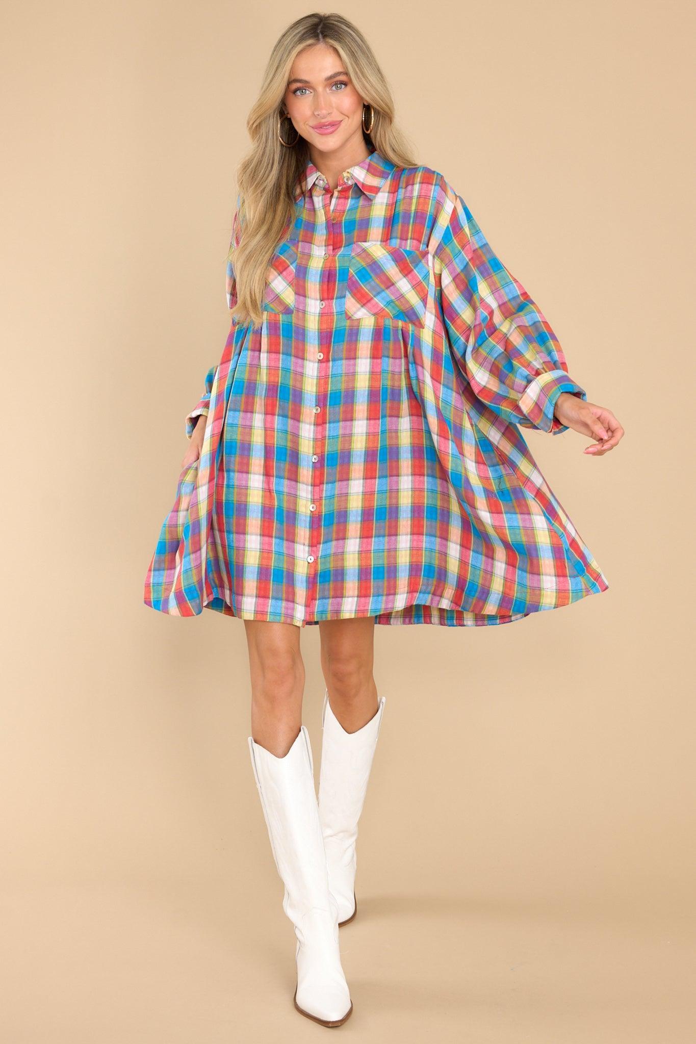 Aura Gliding By Blue Multi Plaid Dress Product Image