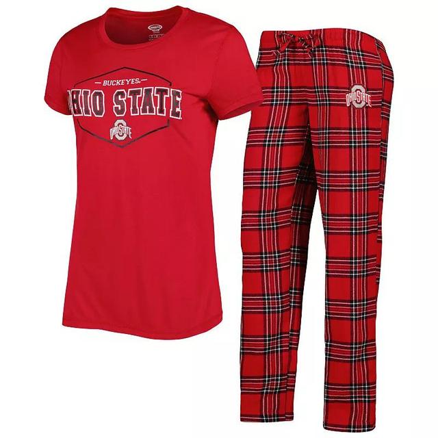 Womens Concepts Sport Scarlet/Black Ohio State Buckeyes Badge T-Shirt & Flannel Pants Sleep Set Product Image